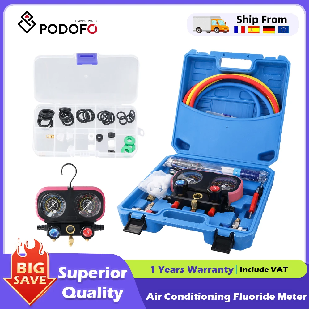 Ensemble de manomètres de diagnostic de climatisation automobile Podofo pour la recharge de fréon, pour réfrigérants R134A, R12 R22, régulateur