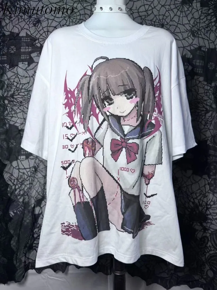 Kimutomo T Shirts Women Cartoon Printed Sweet Y2k Aesthetic Japanese Style Loose Short Sleeve Fashion Harajuku Tee Tops Casual