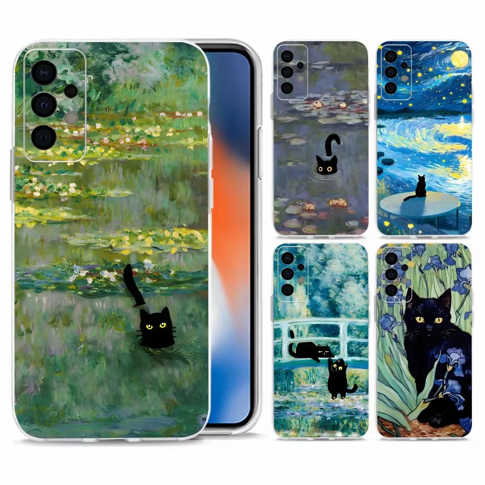 

Monet Van Gogh Funny Cat Phone Case For Samsung Galaxy A71,70,52,40,51,31,A50,21S,30S,Note20ultra Transparent Cover