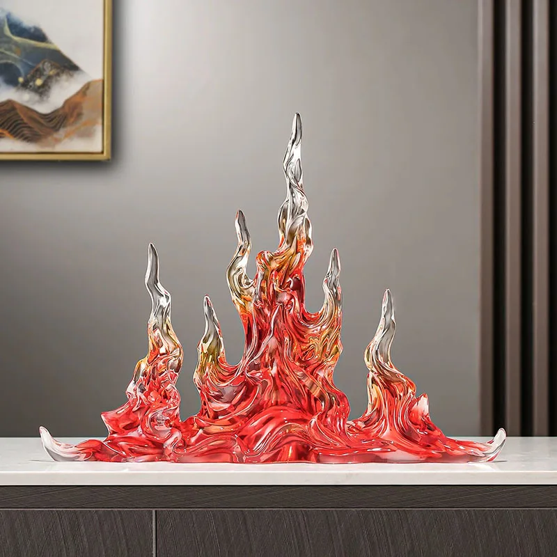 عمل فني من الراتنج الشفاف، زخرفة نحت اللهب، مشغولات يدوية فاخرة، ديكور سطح المكتب المكتبي، ديكور غرفة الشمال، هدايا فنية حديثة #3