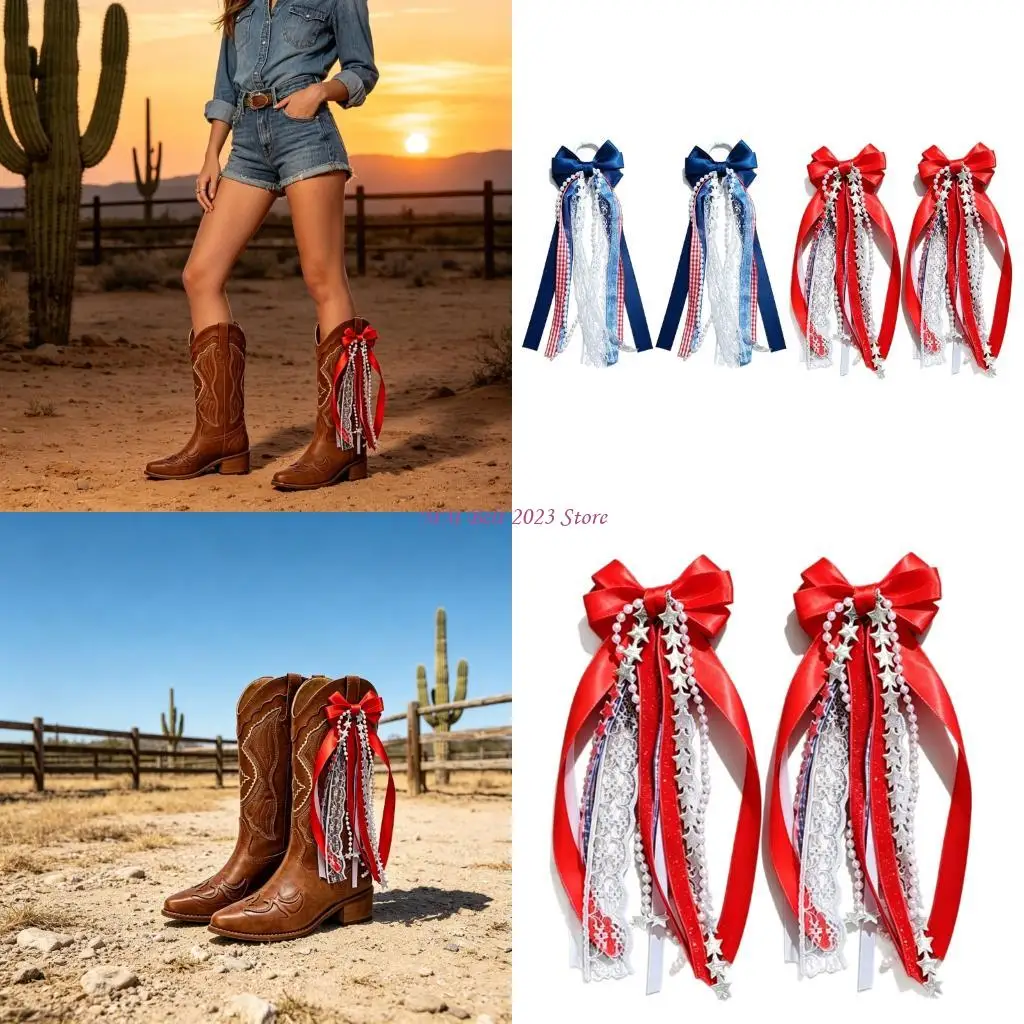 49ME Boot Accessories Lace Ribbon Bows Bows For Jul 4Th Festival Celebration