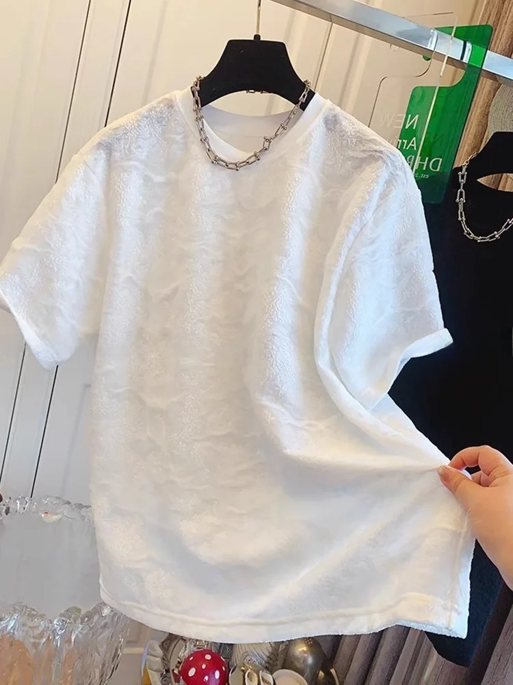 

Loose Korean Sle Texture ort Sve T-irt round Ne Summer Top Breathable Comfortable Women's Faion Casual irt