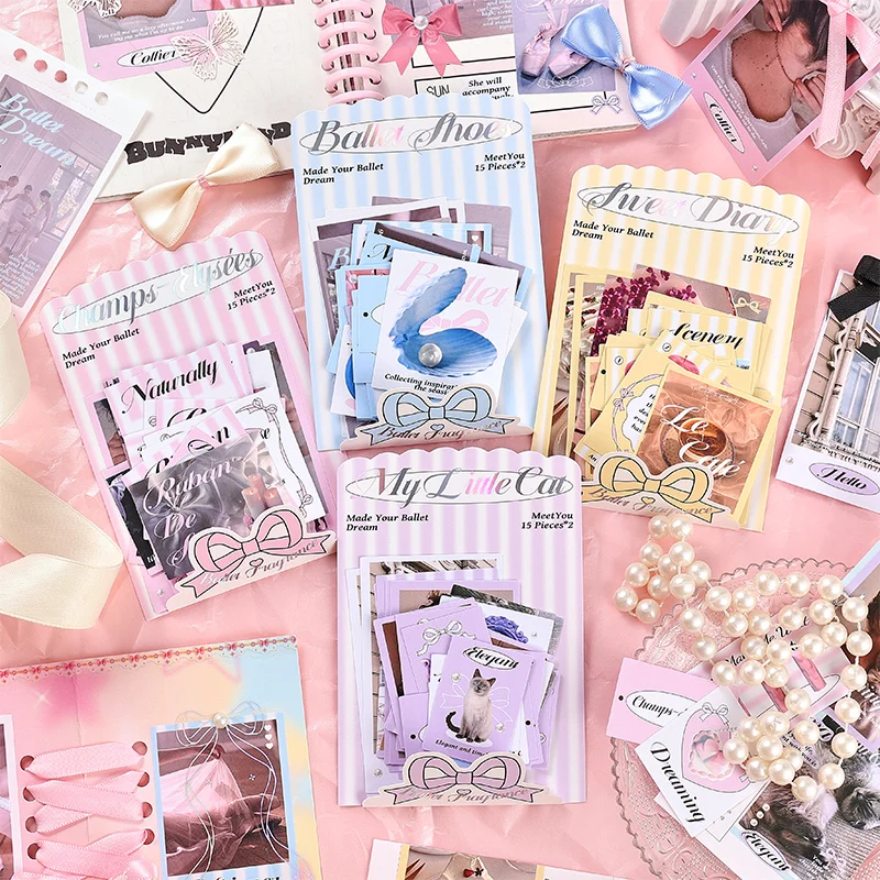 30pcs/pack Cute Card Sticker DIY Scrapbooking Collage Cartoon Handbook Base Material Kawaii Stickers Stationery Supplies 