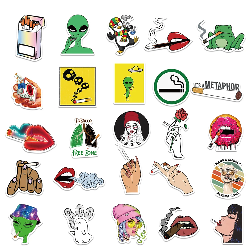 50 Stuks Cartoon Tabak Roken Stickers Voor Fans Motorfiets Telefoon Skateboards Laptop Bagage Pegatinas Stickers