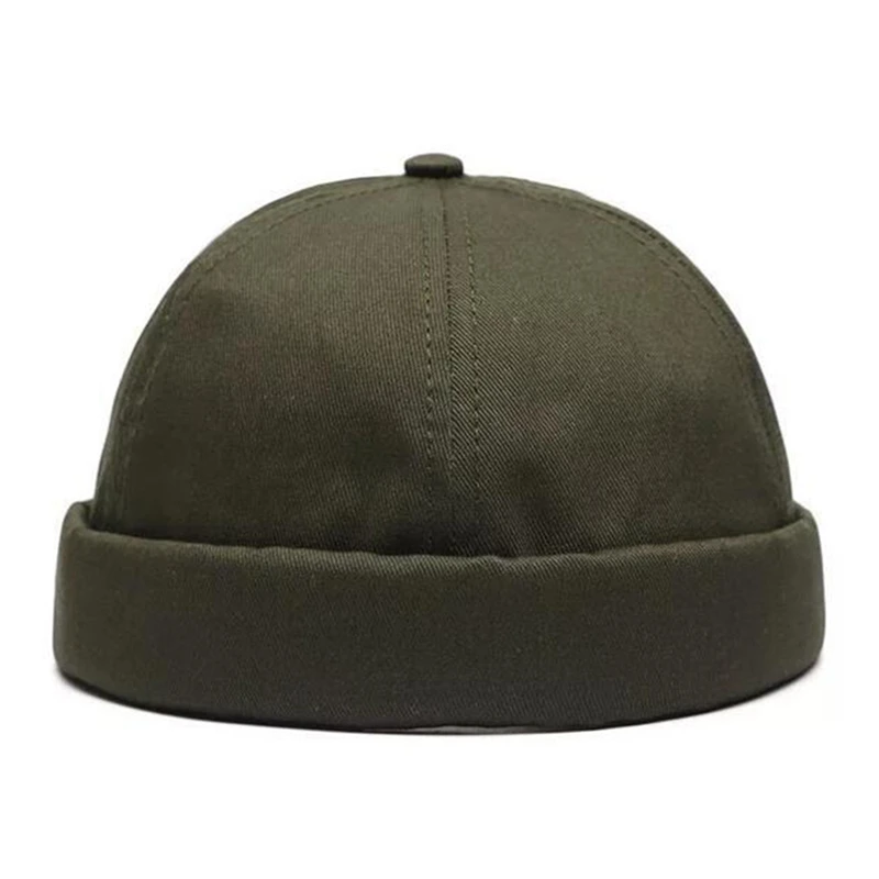 Men Women Retro Dome Melon Streetwear Brimless Beanie Cap Unisex Skullcap Sailor Cotton Trendy Color Elastic Panels Docker Hat