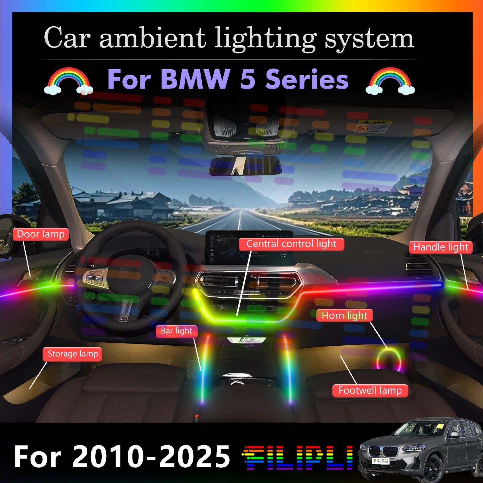 20 In1 For BMW F10 F11 F07 F18 G30 G38 G31 G60 G68 G61 Car Interior Ambient Lamps 64 Colorful Atmosphere Lights Auto LED Neon