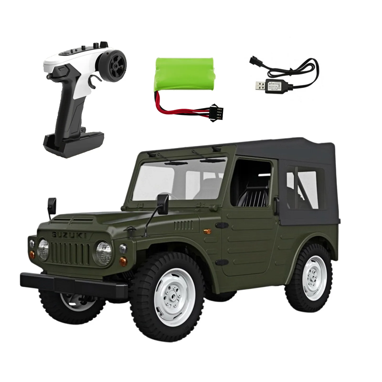 WPL 1/10 RC Crawler 4WD Off-Road Truck with LED Lights, 2.4G Remote, High/Low Speed Gear, for Adults, Green/Black