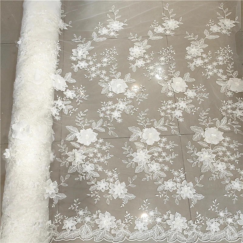 3d Lace Fabric Off White Lace Wedding Fabric 1Yard 130cm wide 3d Flower Embroidery Sewing Lace  2024 NEW