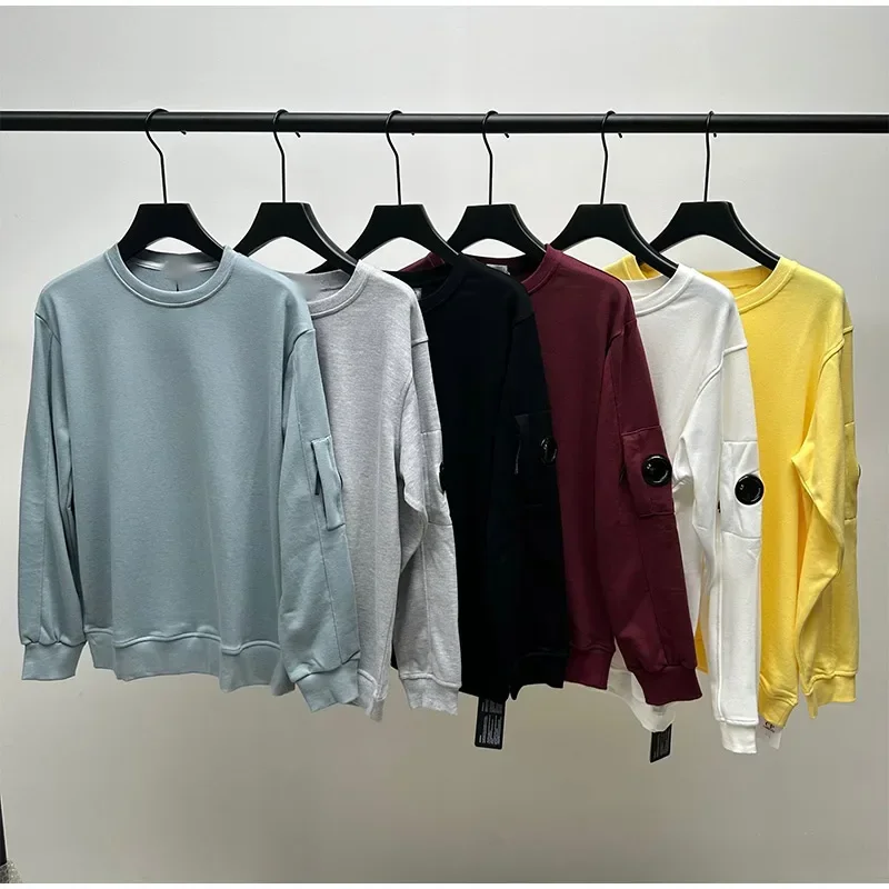 Hip Hop Men's Sports Pullover Solid Color Crew Neck Sweatshirt Men's Zipper Pocket Lens Decorated Sweatshirt Streetwear