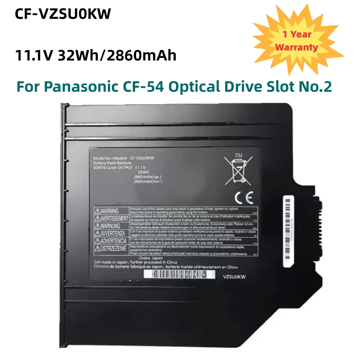 11.1V 32Wh 2860mAh CF-VZSU0KW CF-VZSUOKW Optical Drive2 Battery For Panasonic CF-54 Optical Drive Slot No.2 Notebook
