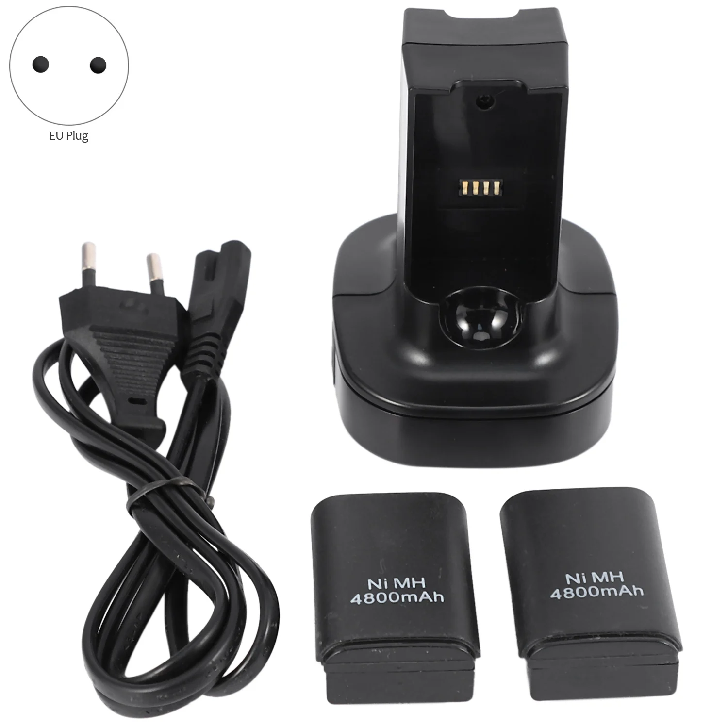 Dual Charger Dock Station With 2Pcs 4800Mah Rechargeable Battery Led Charging Light For Xbox 360 Controller Eu Plug