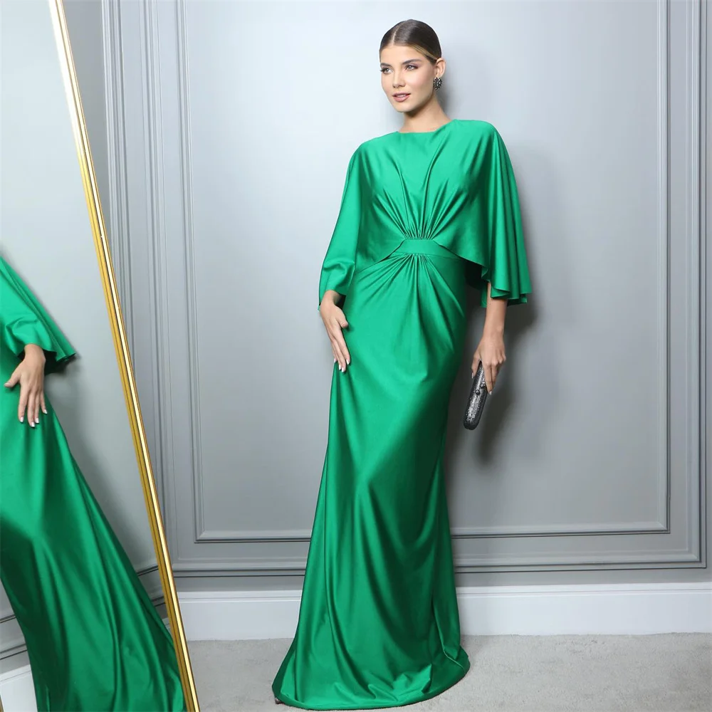 

Lily O Neck Green Woman Evening Dresses Gown Stain Mermaid Ball Gown Three Quarter Sleeves Night Dresses Gowns robes de soirée