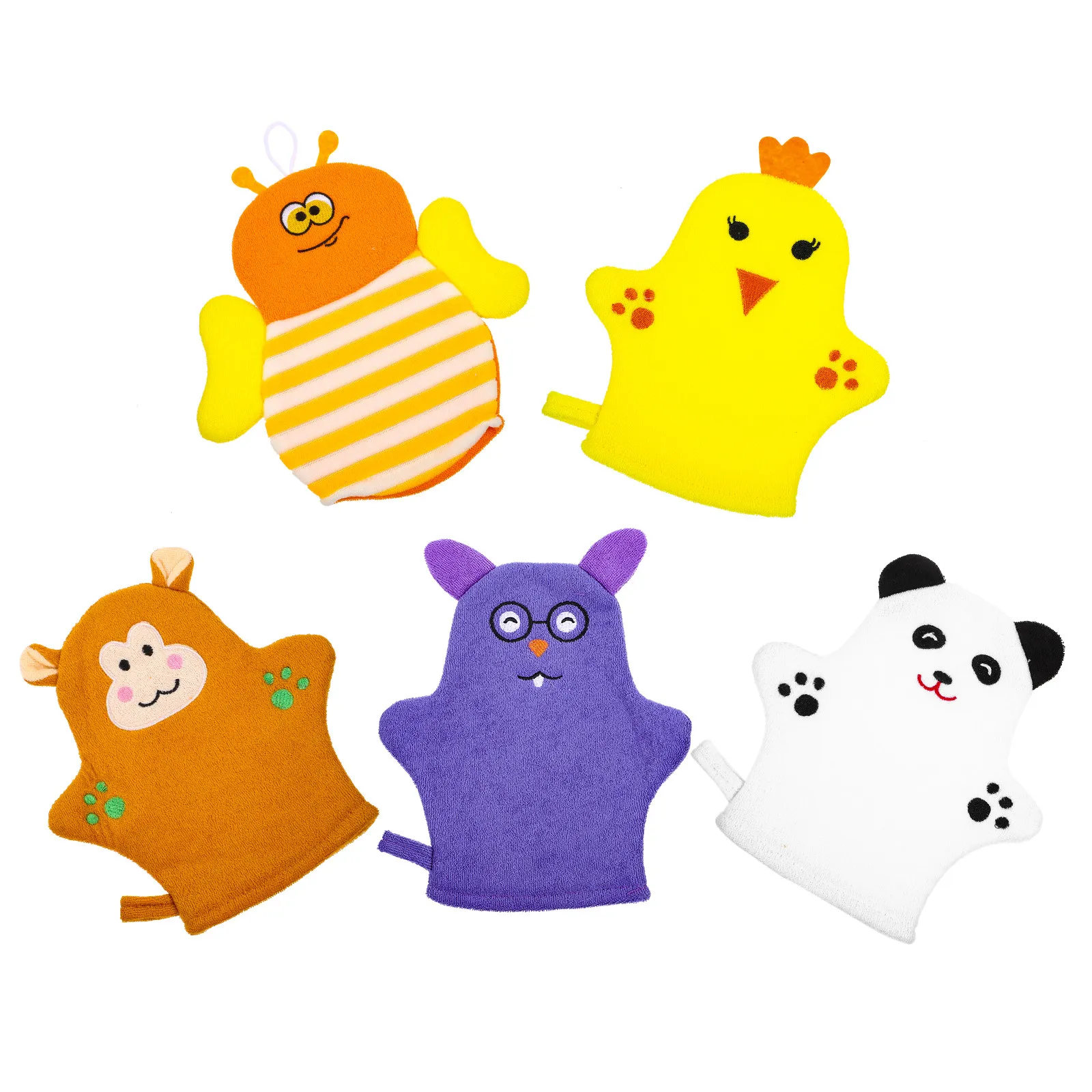 

5Pcs Baby Bath Gloves Adorable Fruit Shapes Soft Cotton Mitts Infant Shower Mitts Gentle Body Scrubbing Wash Mitt Baby Bath