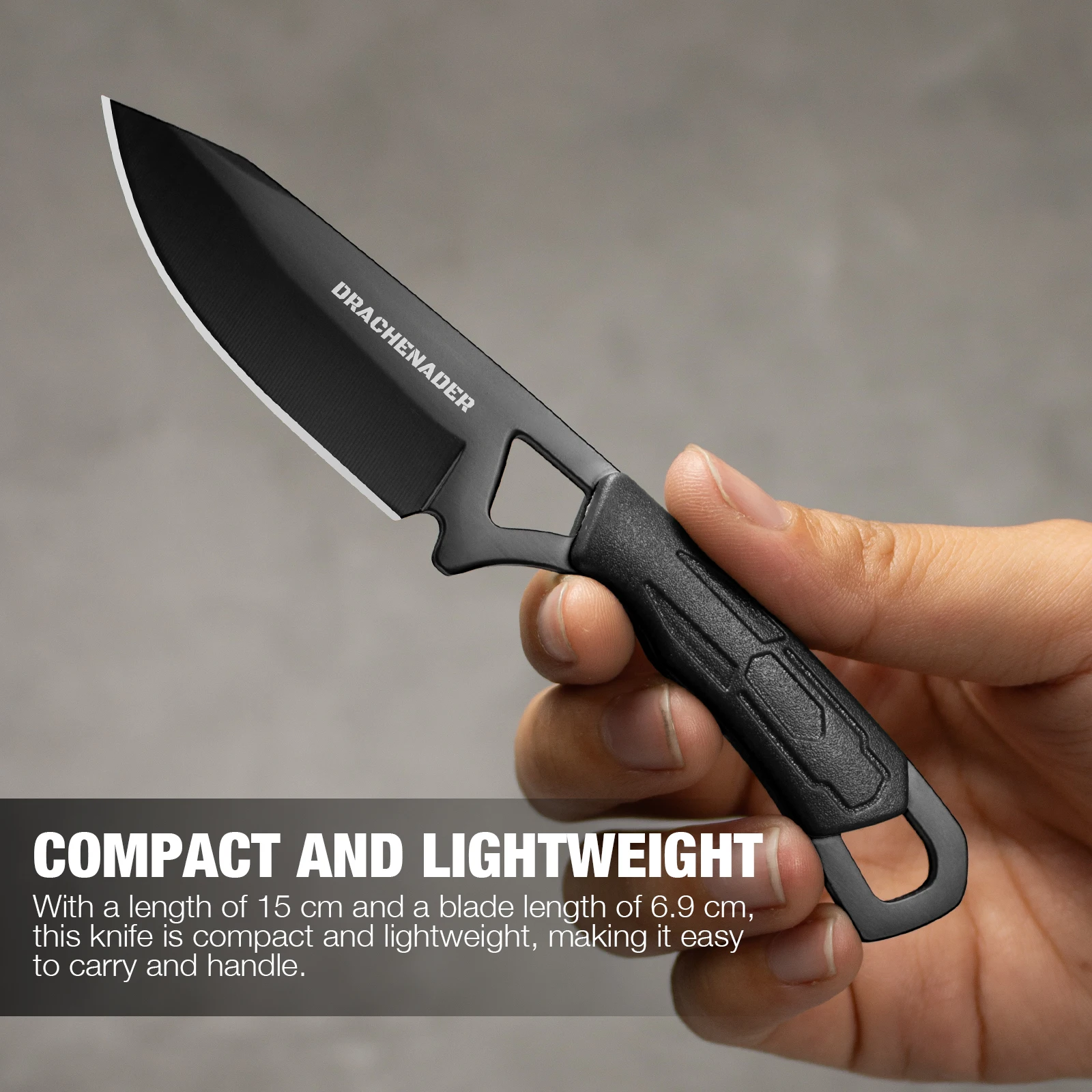 Cuchillo de cuello táctico pequeño para caza, cuchillo de cuchillas fijas, espiga completa con una funda de plástico y cadena para el cuello para