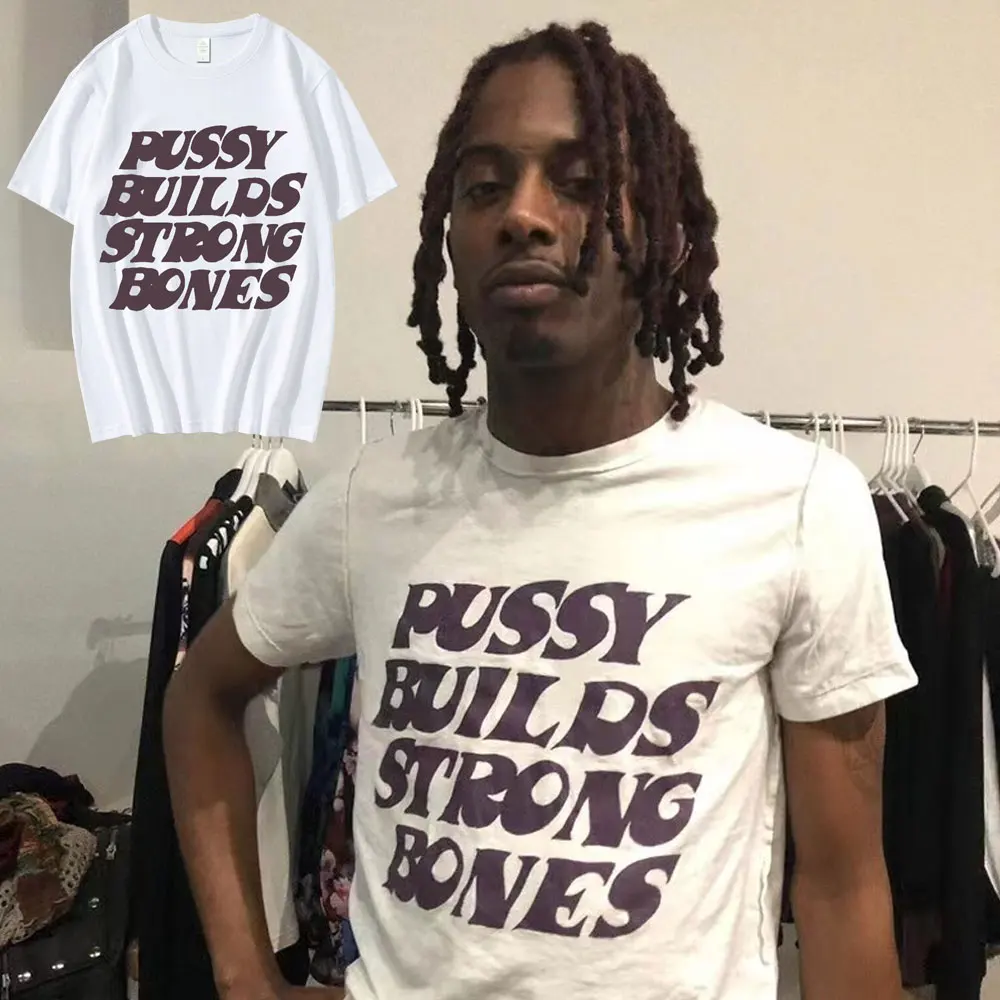 Pussy Builds Strong Bones Rapper Playboi Carti T Shirt Vintage Hip-Hop Oversized Men's Short Sleeve Cotton T-Shirts Casual Tees