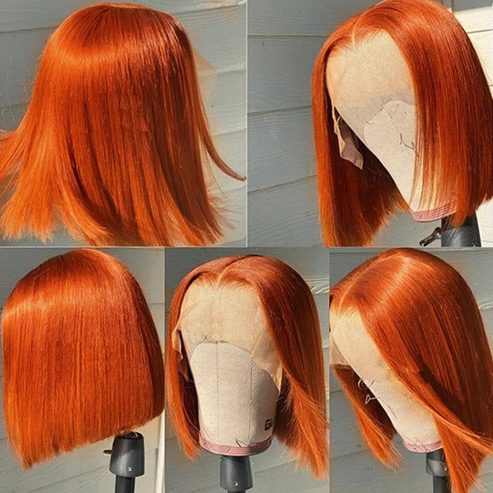 Ginger Orange Lace Front Short Bob Wigs Highlight 613/Orange Brazilian Human Hair Wigs Natural Remy Human Hair  Bob Lace Wigs