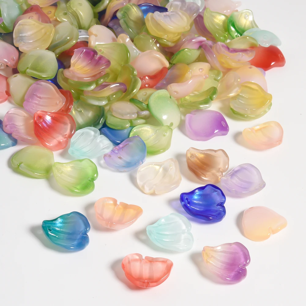 30/50/100pcs Fashionable Exquisite Colorful Hibiscus Petals Glass Bead With Luster Jewelry Making Crafts Diy Earring Accessories