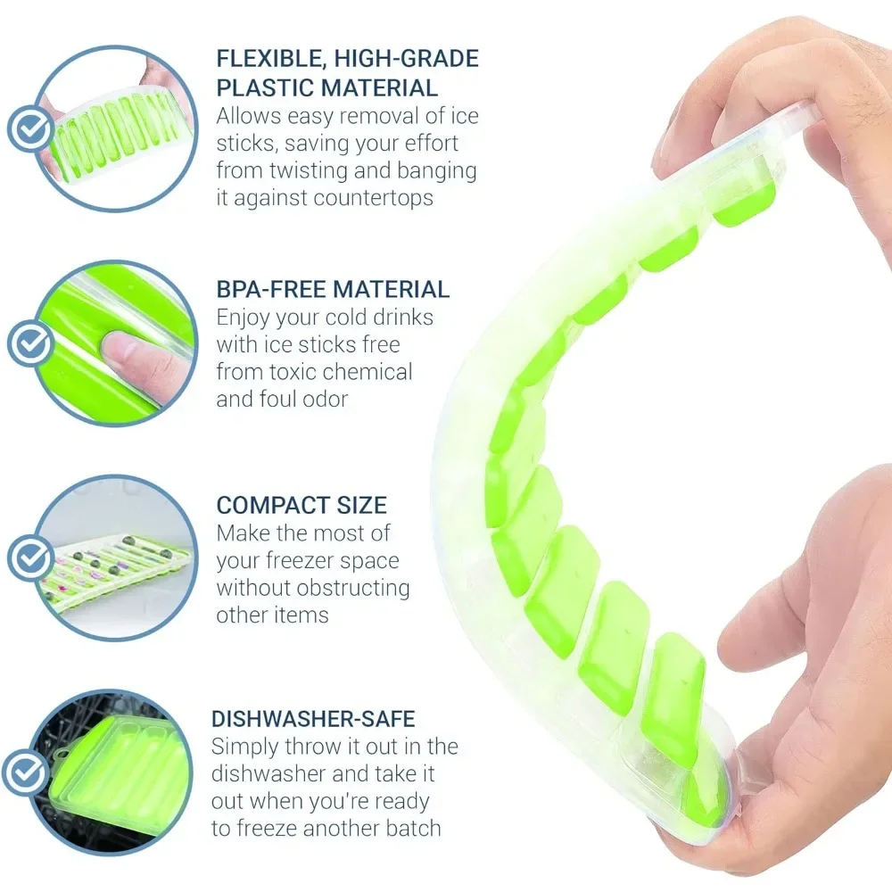 Silicone Narrow Ice Stick Cube Trays with Easy Push and Pop Out Material Ideal for Sports Water Bottles Assorted Bright Colors