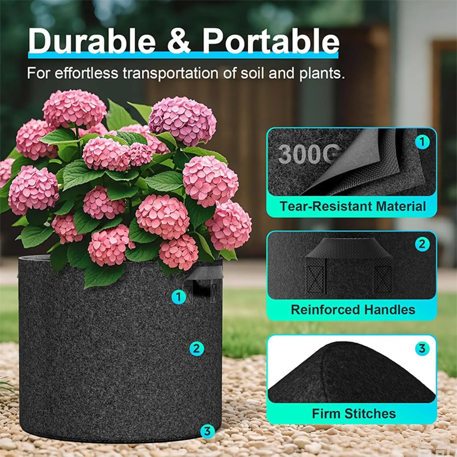 

5/10/15 Gallons Plant Grow Bags 4pcs Thickened Non-Woven Fabric Pots Portable Planter Pot Growing Bag For Planting Vegetable