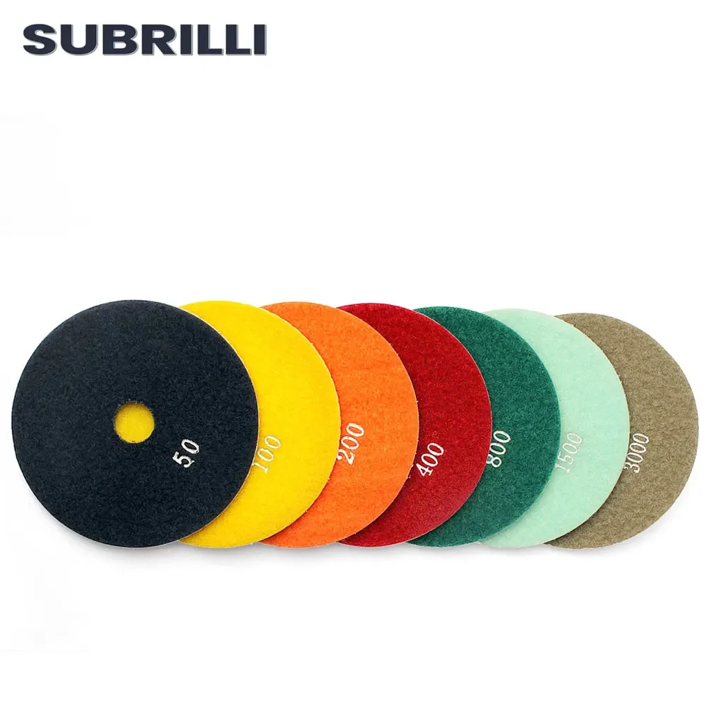 SUBRILLI 125mm Diamond Polishing Pad 5 Inch Flexible White Gridning Disc For Granite Marble Stone Concrete Floor Sanding Disc