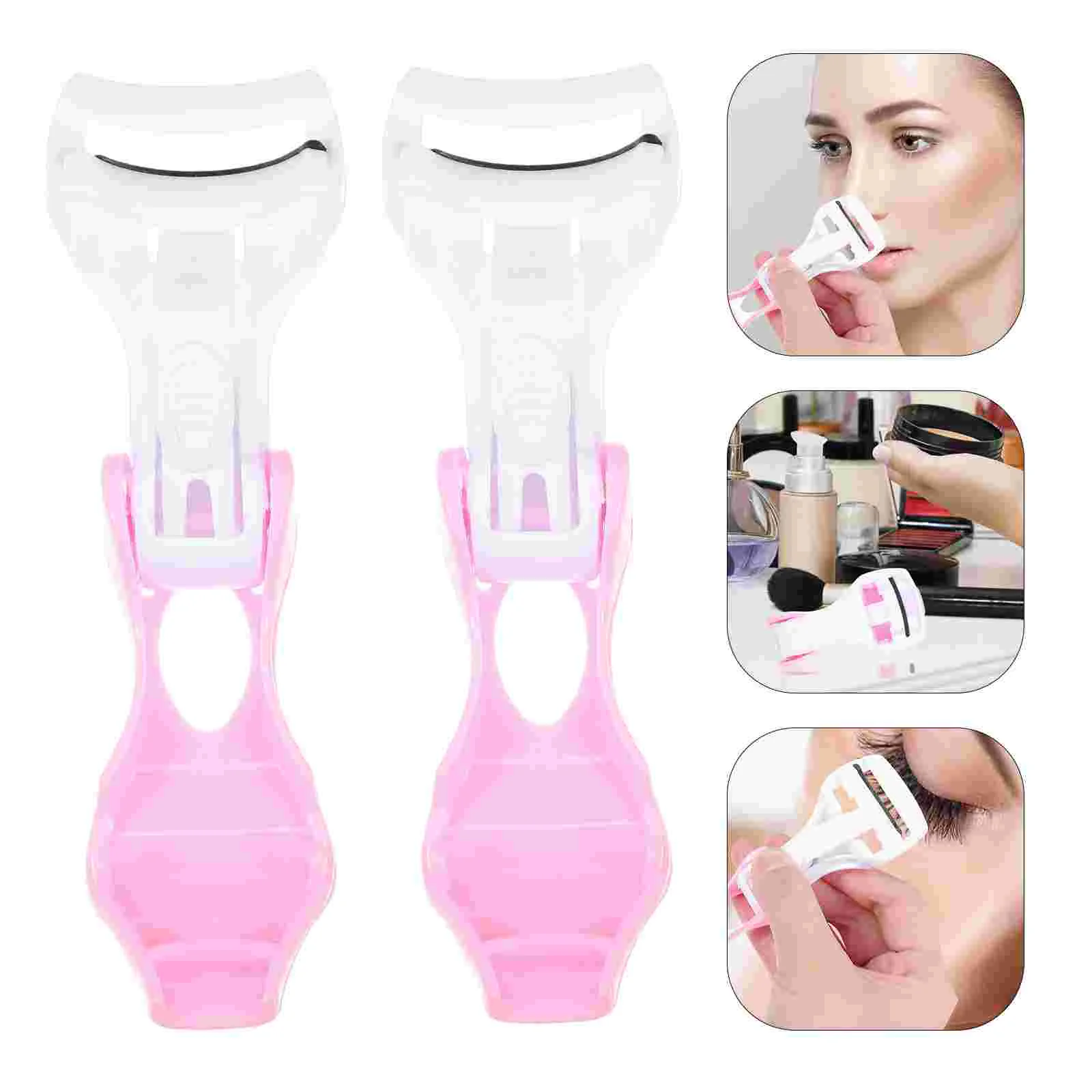 1 Set/2pcs Portable Eyelash Curler Handy Eyelash Clips Small Makeup Tool Push Type Eyelash Curler for Girl Woman (Pink)