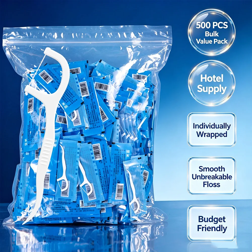 500PCS Mint Dental Floss Picks Individually Wrapped, Bulk Value Pack for Bulk Purchase, Family Stock‑up, Hotel Supplies