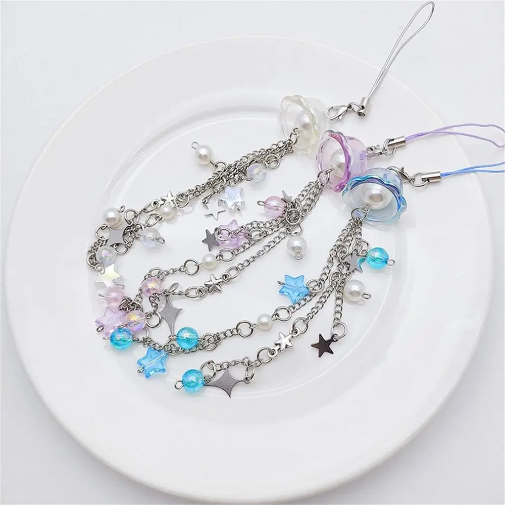 Sea Theme Jellyfish Phone Pendant Ocean Style Seashell Beaded Phone Chain Phone Charm Handmade Y2K Phone Lanyard Bag Keychain