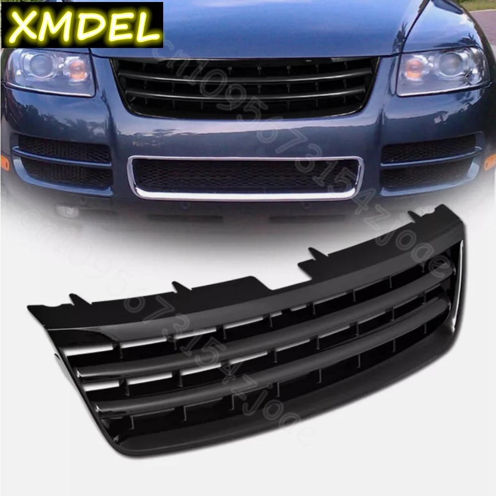 

For 2003-2007 Vw Touareg Blk Badgeless Horizontal Front Hood Bumper Grill Grille