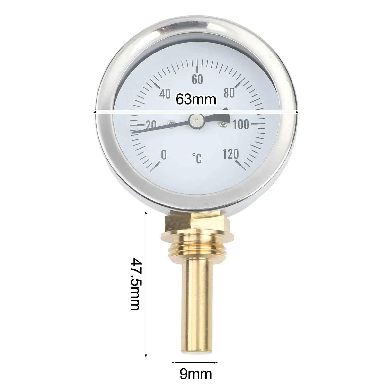 Heating System Thermometer 63mm Bimetallic with Copper Sleeve 12 Inch for Precise Temperature Reading 0 to 120 Celsius