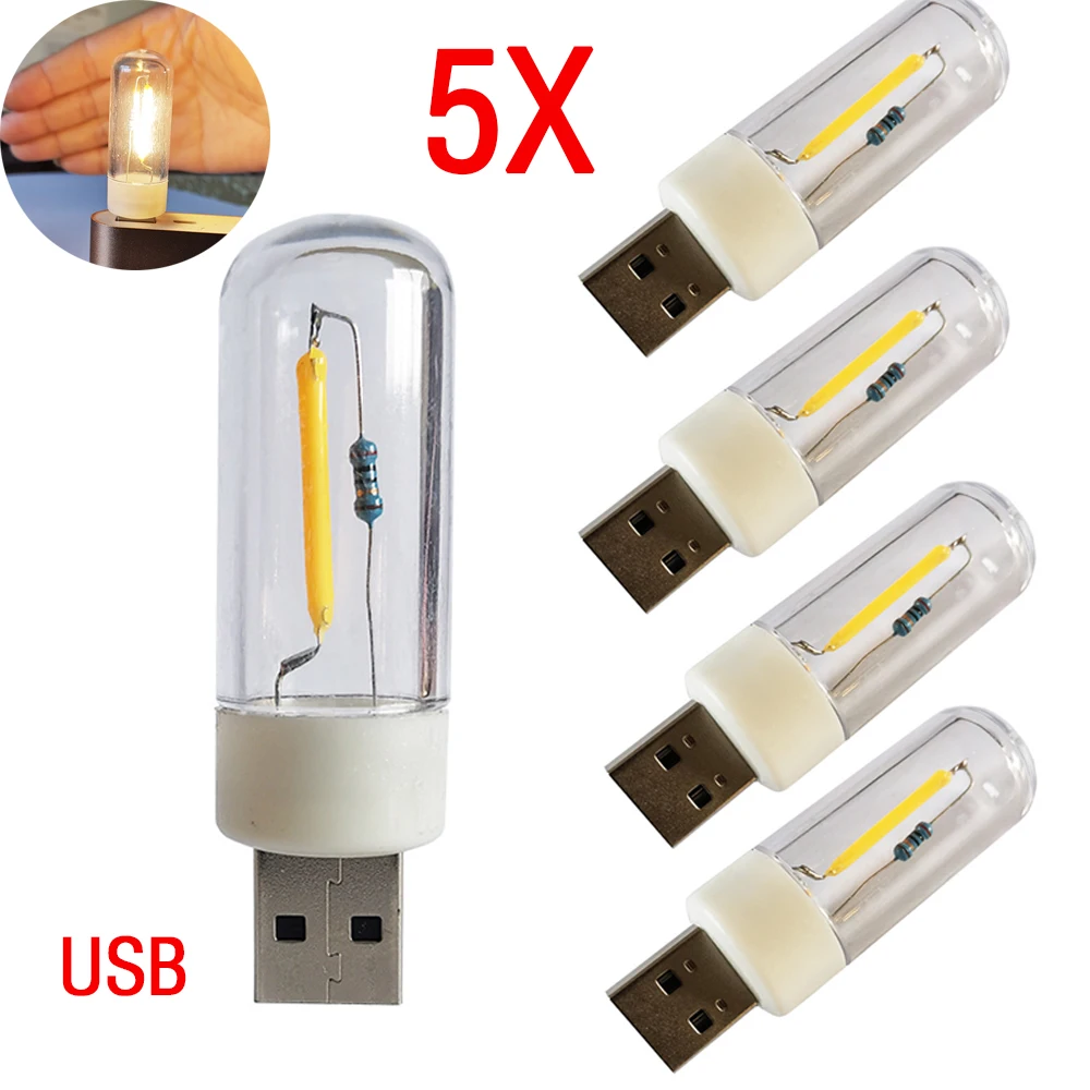 5PCS Mini Portable Led USB Light 1W DC Book Light Reading Night Light Warm White 5V Power 3000K-6500K For PC Laptop Mobile Power