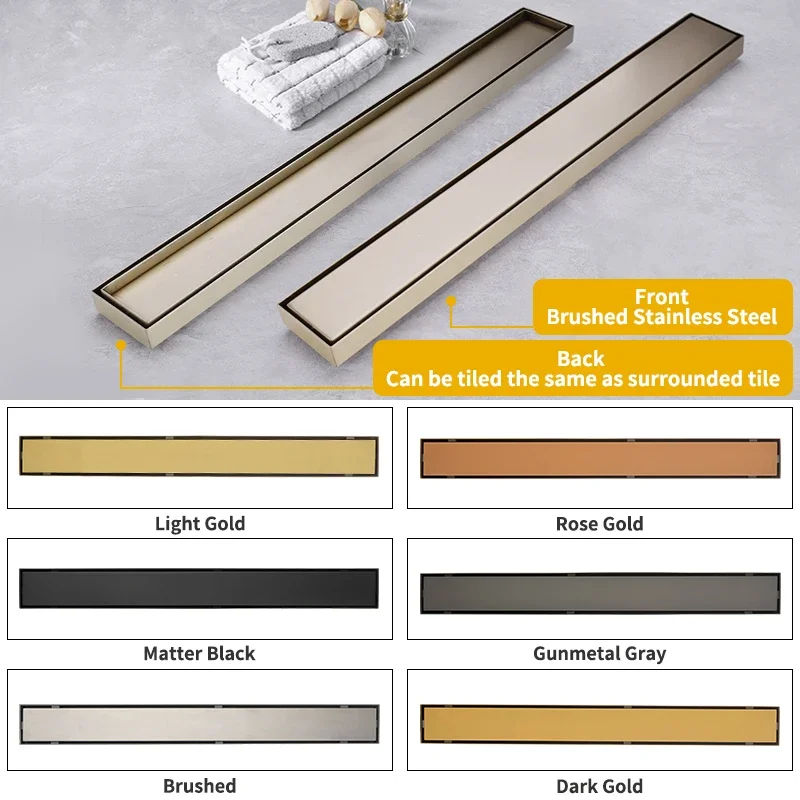 

High Quality Stainless Steel Bathroom Drain Linear Shower Floor Drain Invisible Tile Insert Anti-Odor Floor Drain multiple color