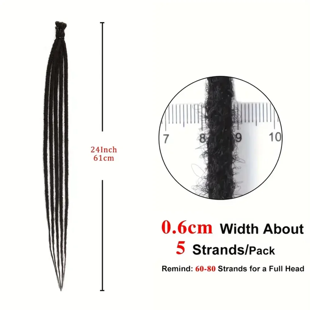 وصلات شعر صناعية رفيعة مقاس 24 بوصة مقاس 0.6 سم - وصلات شعر كروشيه للريغي والهيب هوب والهالوين وعيد الميلاد - ناعمة