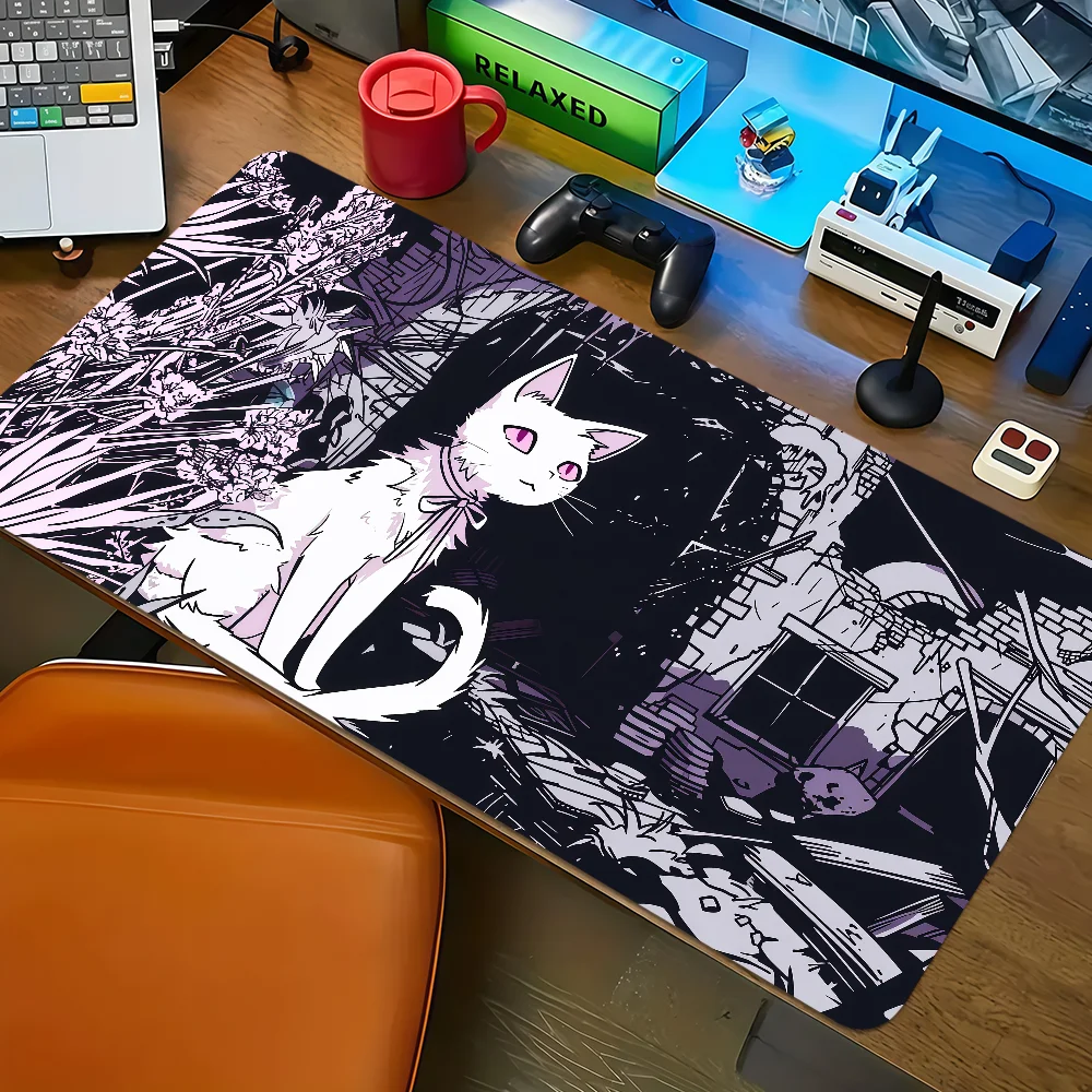 Cute Cool Y2K Pink Color Black Cat Mouse Pad Non-slip Lockedge Thickened Desktop MousePad Large Comfort Gaming Office Student