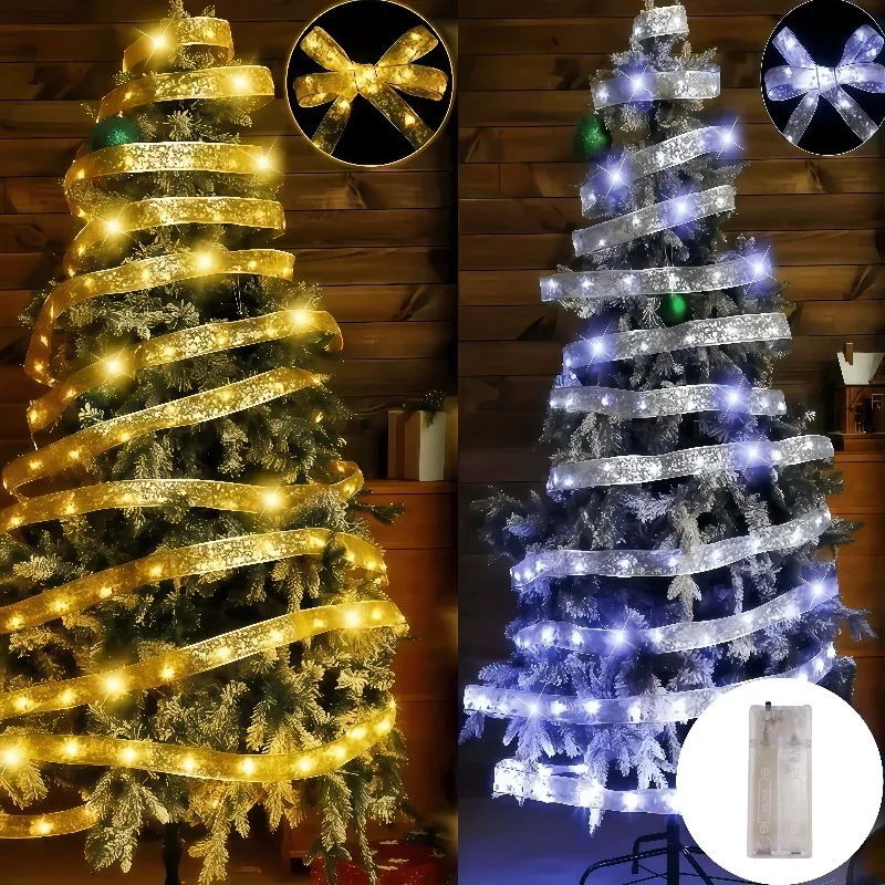 Battery box Christmas decorative ribbon light (without battery), Christmas tree ribbon fairy string light, DIY light strip