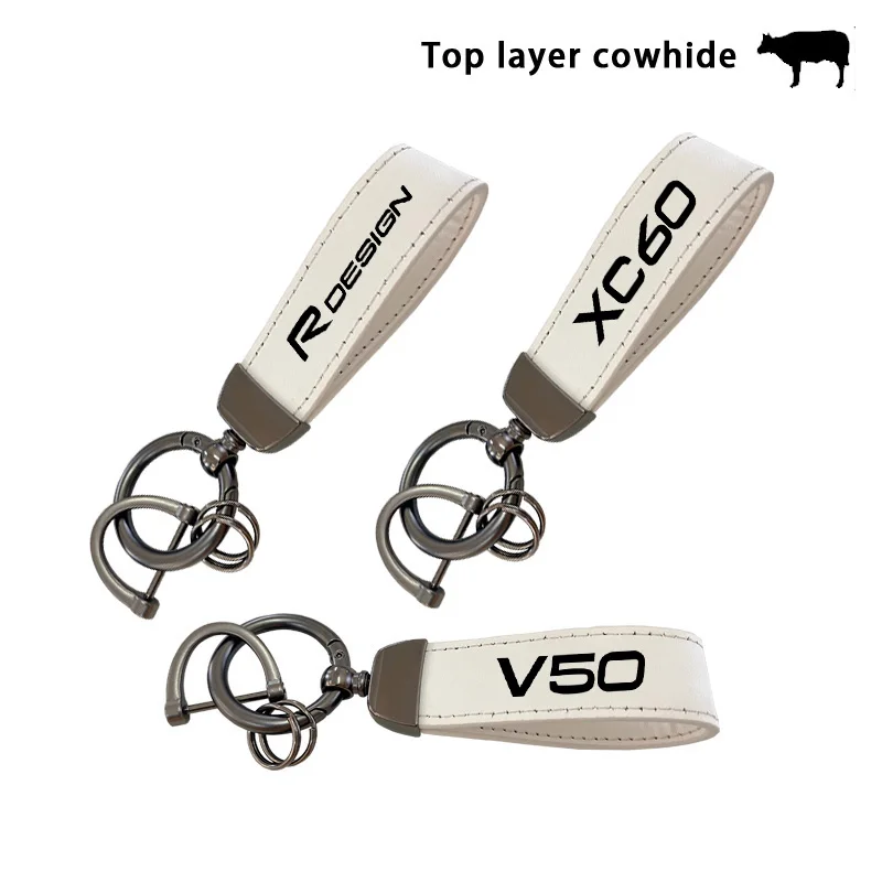 For Volvo R DESIGN S40 S60 S80 S90 XC40 XC60 XC90 V40 V50 V60 V70 V90 Top Layer Cowhide Key Chain Car Accessories