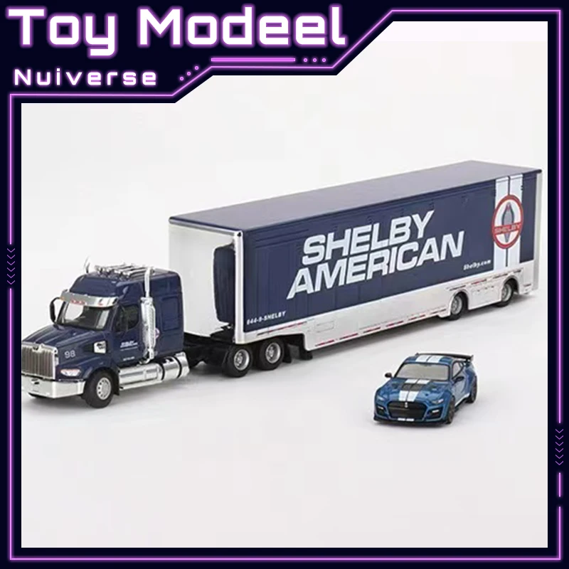 

Модель автомобиля MINIGT 1/64 MGTS0005 Ford Shelby GT500 SE Wide Body с контейнерным прицепом Ford, коллекционная игрушка для мальчиков, идеальный подарок