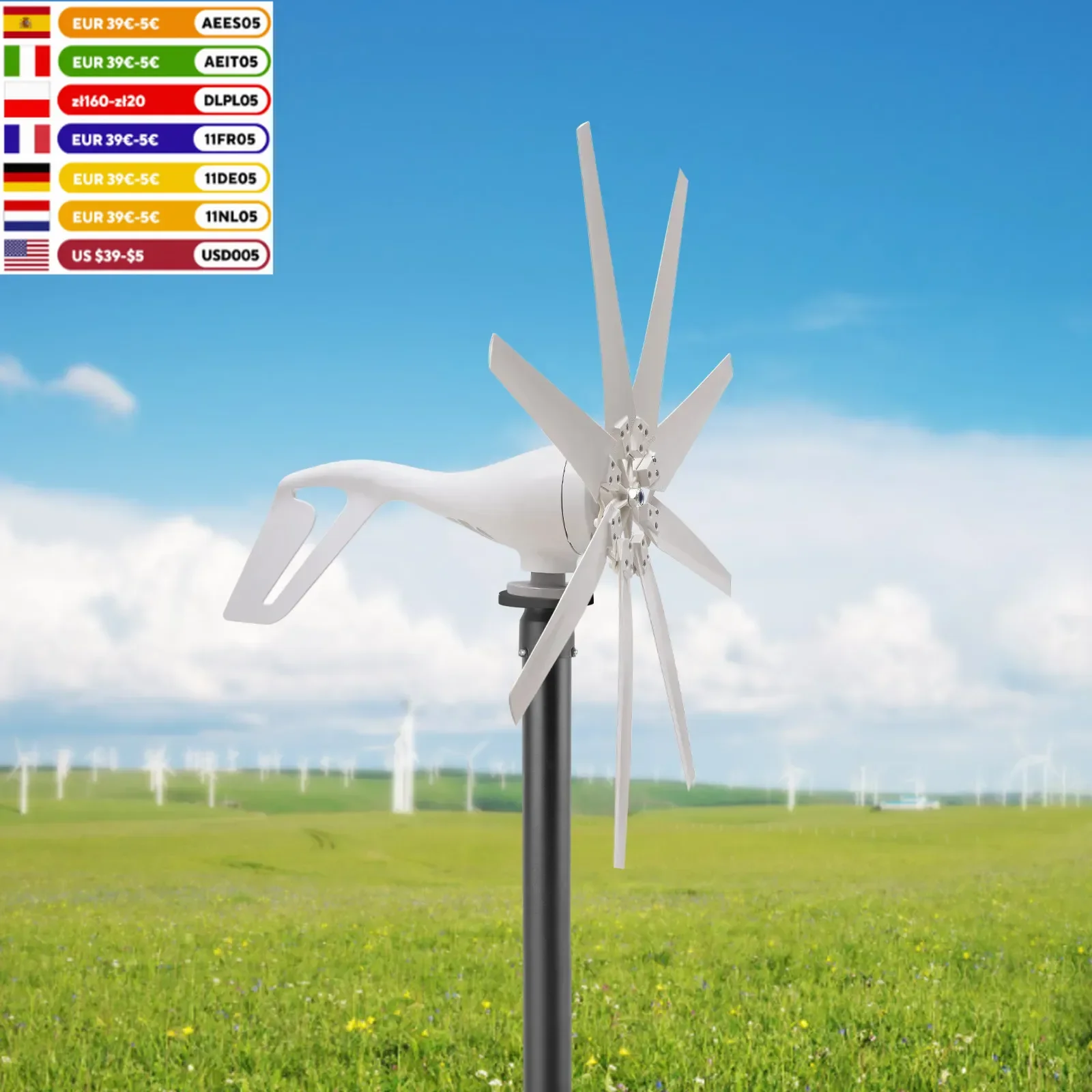 For Wind System 600W Wind Turbine Generator Kit + Charge Controller