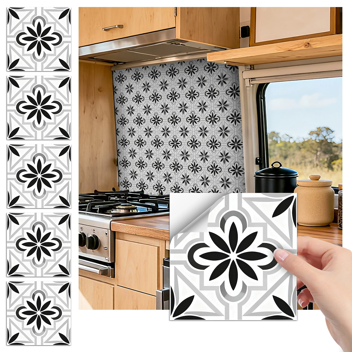 

36 pieces of minimalist floral tile stickers, self-adhesive wall stickers, waterproof kitchen, bathroom and home decoration