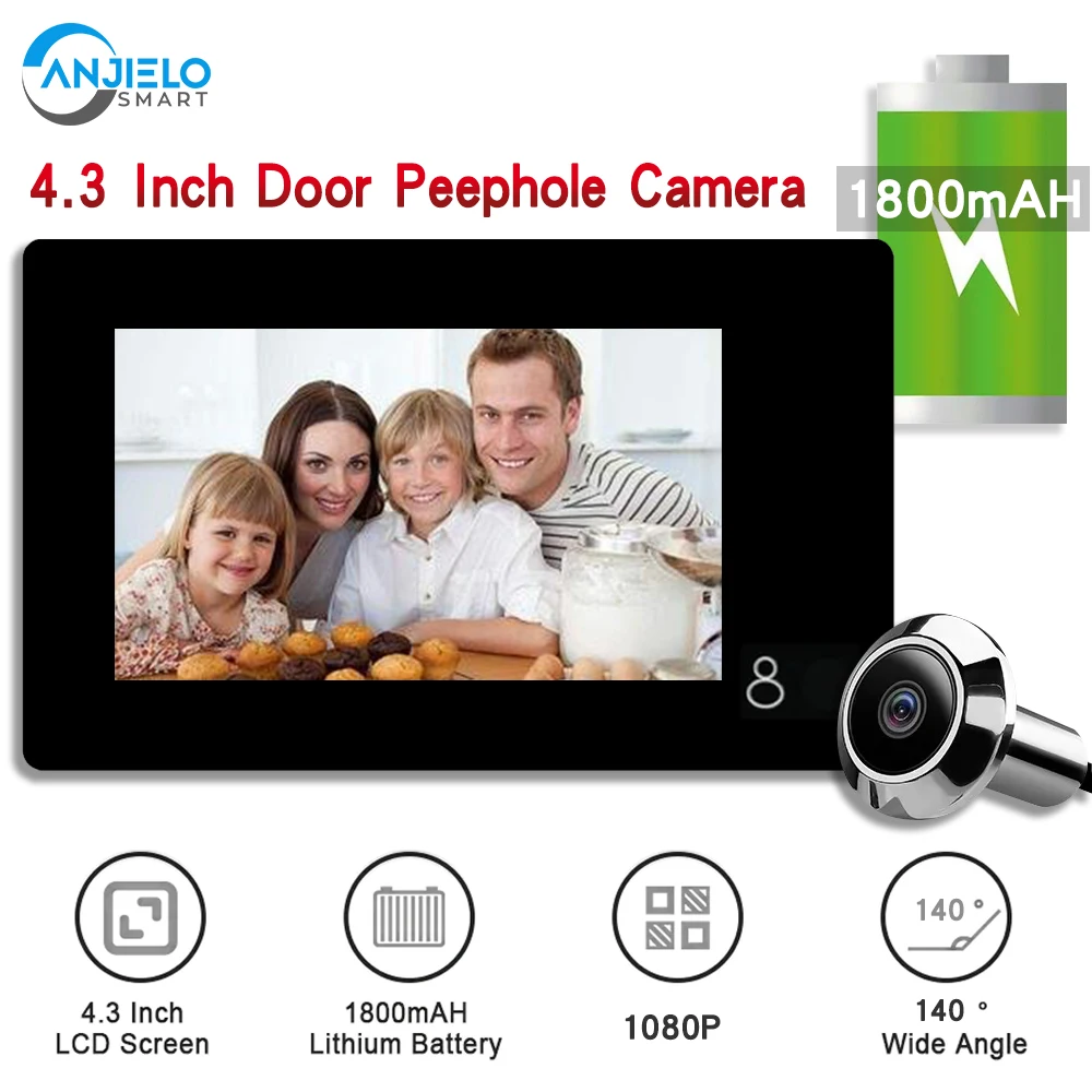 Digital Door Viewer Peephole 1080P Door Camera for Home Apartment Hotel Office Security 4.3-Inch 1800mAH Cat Eye