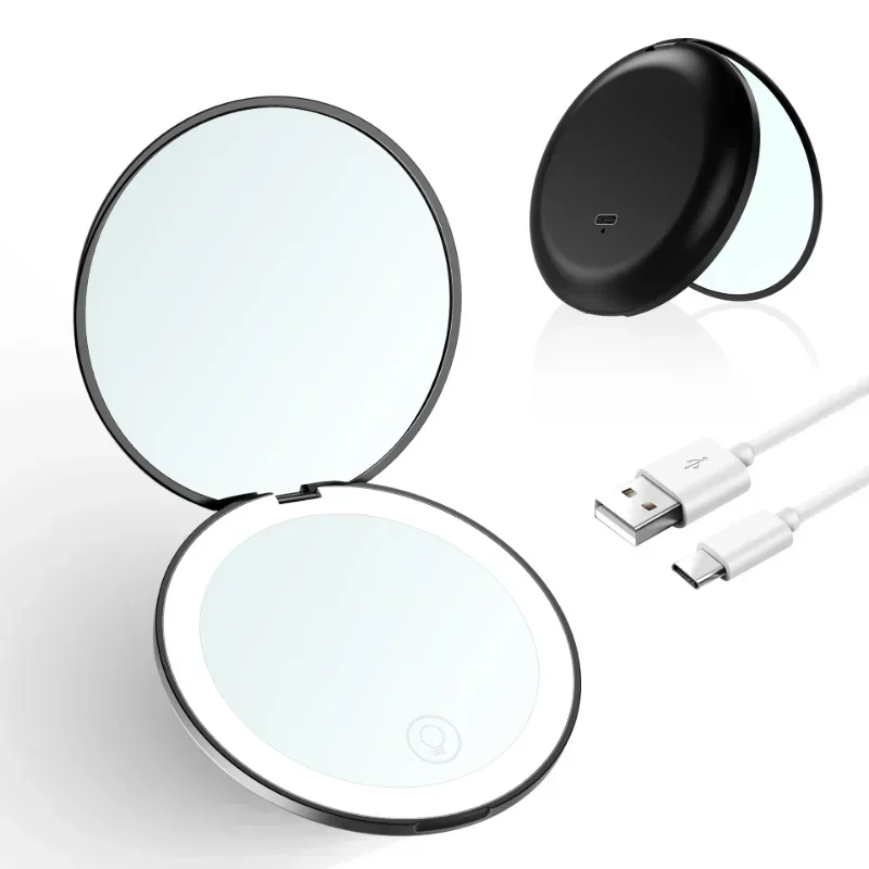 Mini portátil LED Makeup Mirror, Hand Hold, LEDs dobráveis, Pocket Light, Beauty Mirrors, Cosmetic Tool