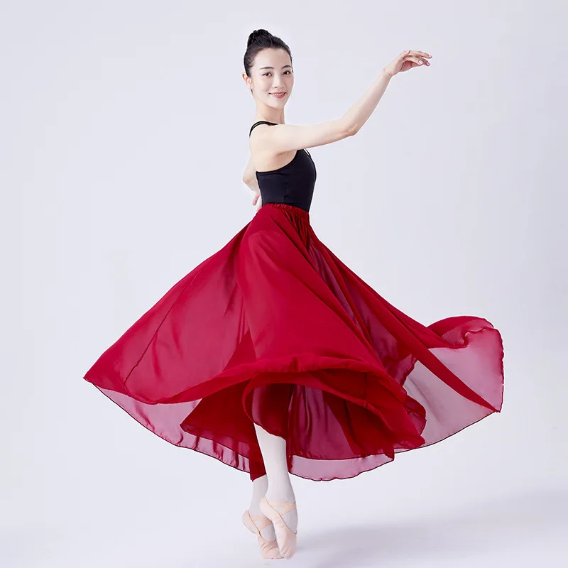 

1 шт./лот, длинная шифоновая балетная юбка, винно-красная, белая, для взрослых, балерина, лебединое озеро, танец, эластичная талия, юбки с большим подолом