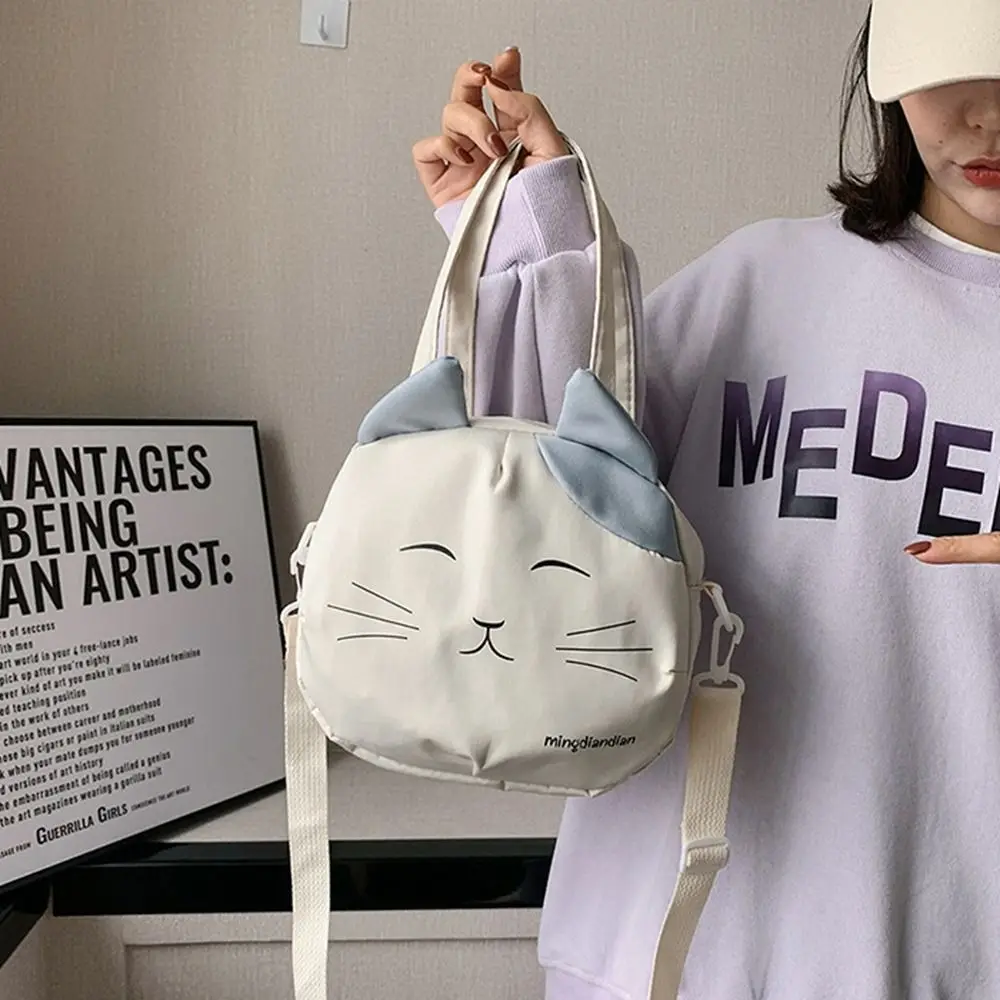 Bolsa de mensajero de nailon con estampado de gato, bolso cruzado ligero de gran capacidad, bolso de viaje portátil, estilo universitario