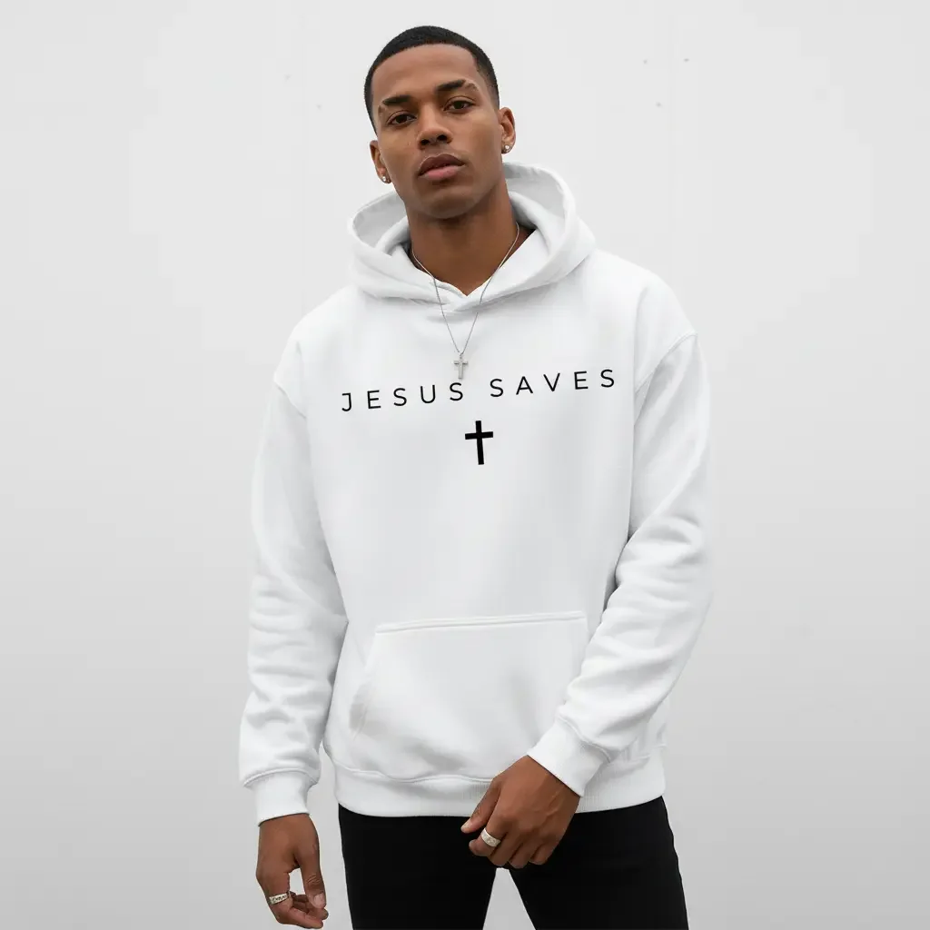 Men's JESUS SAVES with Cross Graphic Hoodie - Cotton Blend Black Long Sleeve Pullover Regular Fit | Soft & Breathable Fabric, Durable Print, Everyday Comfort, Machine Washable, Minimalist Religious Casual Wear