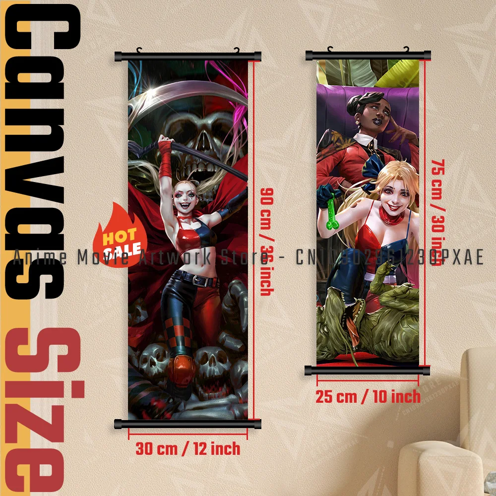 تيار مستمر كاريكاتير مهرج الانتحار فرقة هارلي كوين قماش طباعة معلقة اللوحة الجدار ملصق فني ديكور المنزل مخطوطات صورة غرفة المعيشة