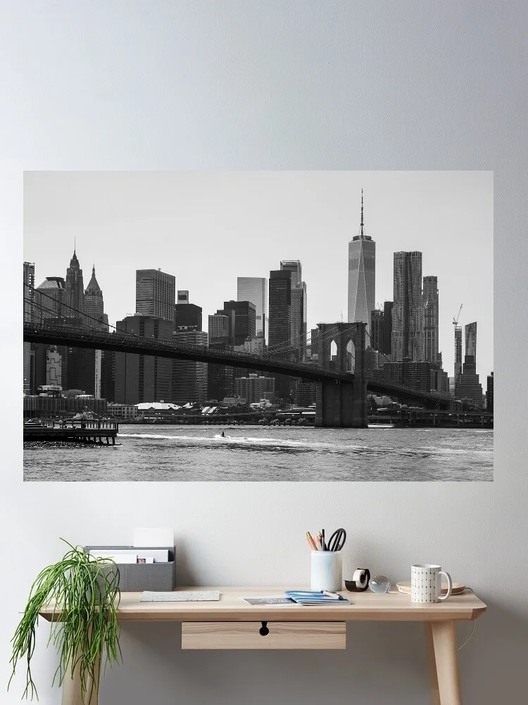 

2Style The skyline of Manhattan standing behind Brooklyn Bridge taken Brooklyn, New York City Canvas Poster, Home Wall Picture
