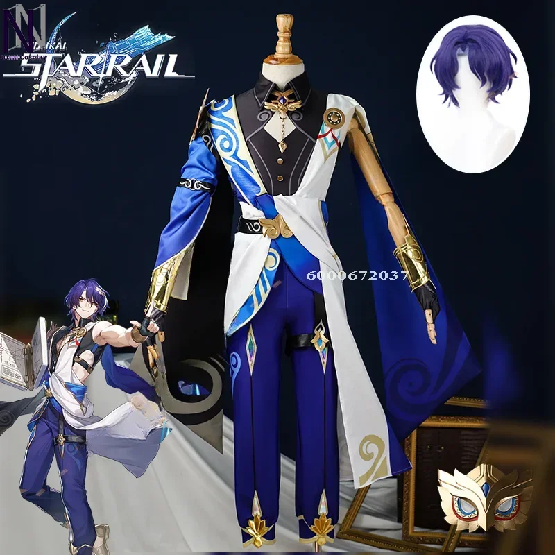 

Honkai Star Rail Dr Ratio Cosplay Costume Wig Veritas Uniform Rings Headwear Intelligentsia Guild Halloween Party Men Outfit