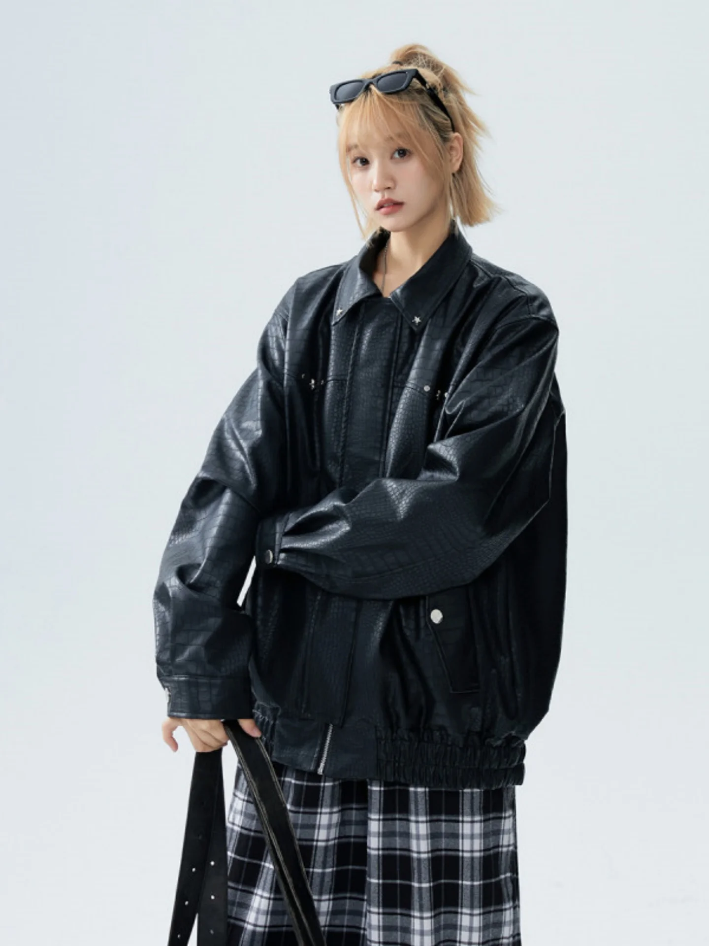 

Кожаная куртка с крокодиловым узором Bla, мужская приталенная модель с воротником-стойкой, американское ретро-пальто из искусственной кожи для женщин, осенняя мода