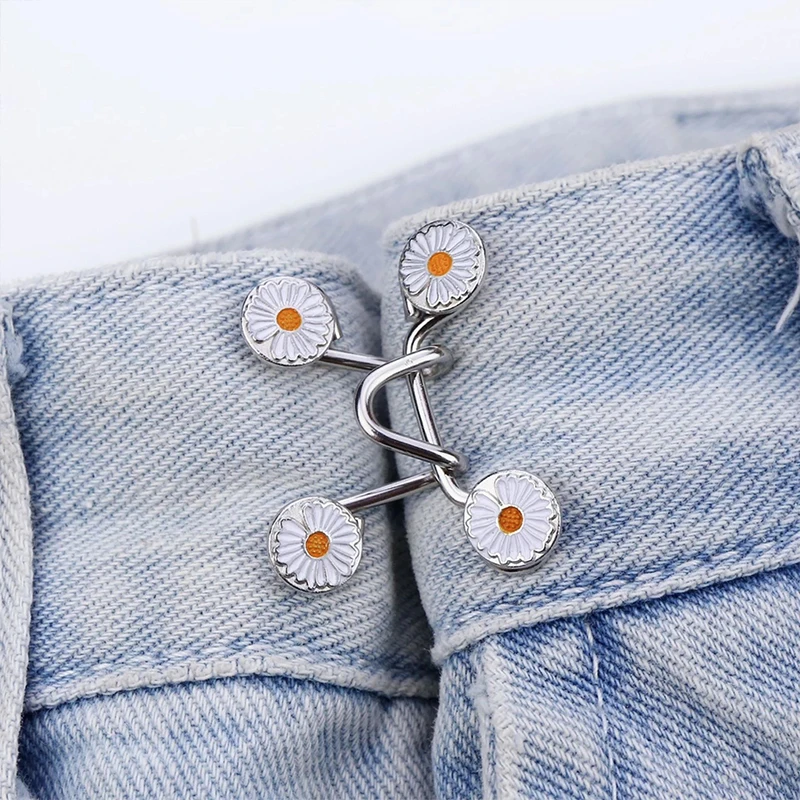 Jeans Waist Invisible Adjust Buckle Metal Removable Button Women Brooch Skirt DIY Sewing Accessories with 2 Adjustment Hooks