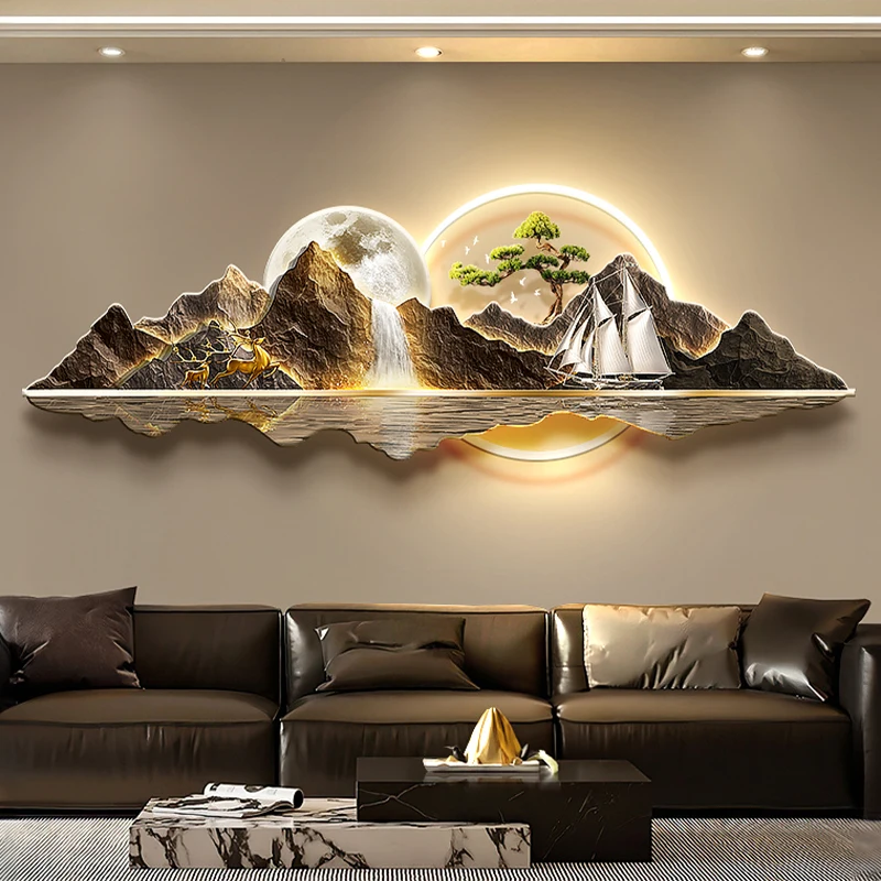 Modern Living Room Decoration Painting Light Luxury Landscape With Lights Mural Painting Sofa Background Wall Hanging Painting