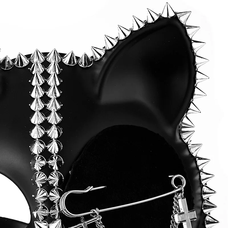 Gothic Venice Fox Cat Girl Mask Punk Heavy Industries Rivet One Eyed Pin Mask Halloween Party Accessories Pirate Mask